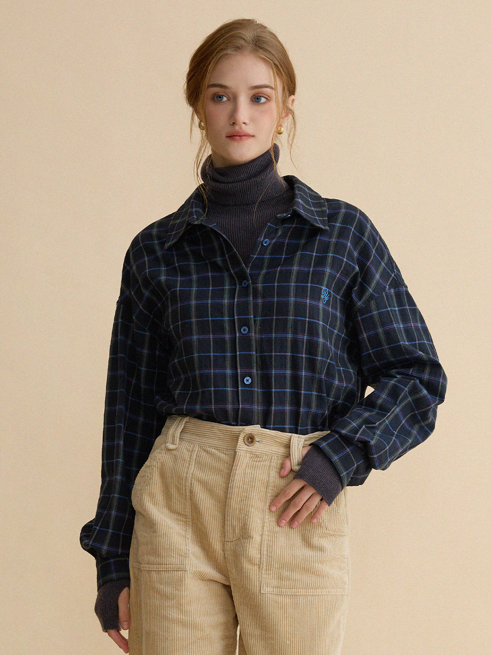 NOVIA cotton check shirt_charcoal