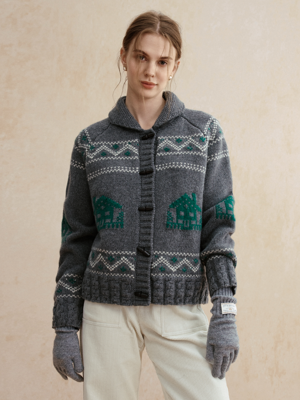 TABITHA wool cowichan knit cardigan_gray