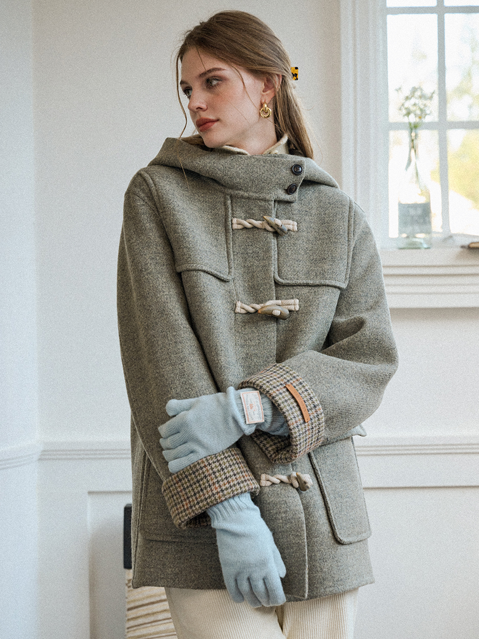 AUBREY premium wool handmade hoodie coat_gray