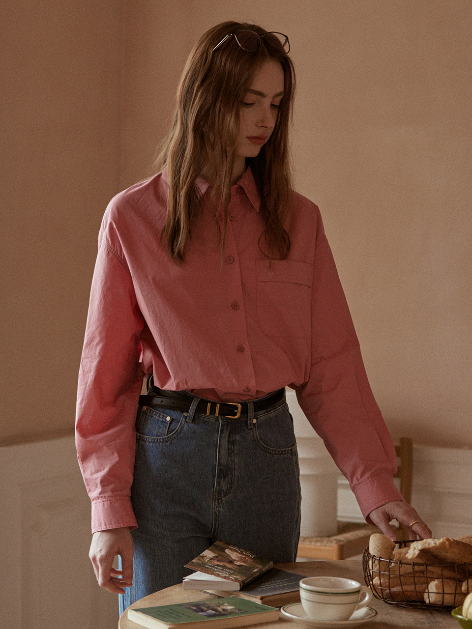 LAVINIA collar detachable plain shirt_camellia rose