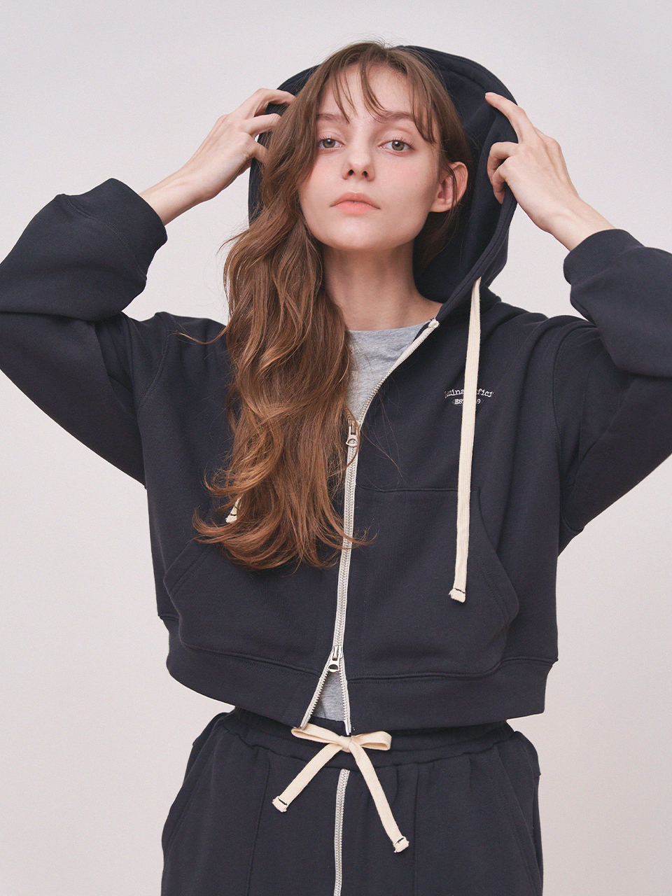 MERLE 2-way zipper hoodie_navy