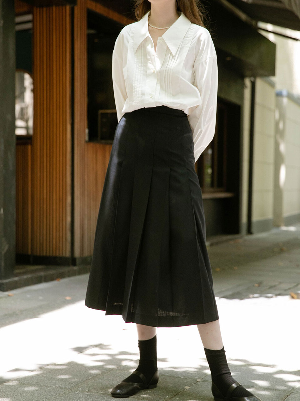 MARION woolen long skirt_navy
