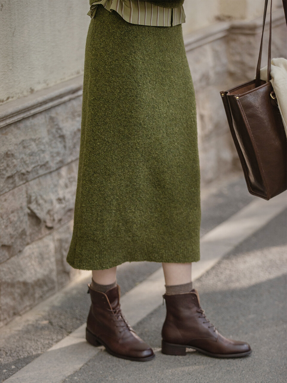 PAULA woolen knit skirt_cedar green