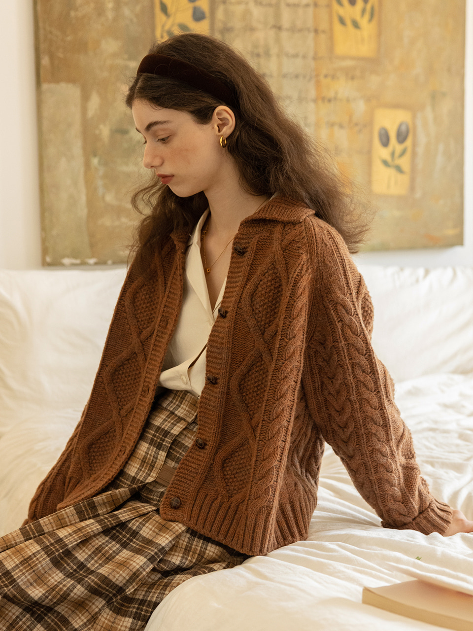 QUINCY wool collar cardigan_brown