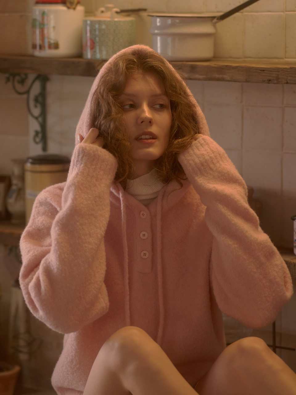 DOREEN wool hoodie knit_pink