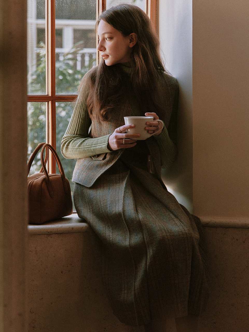 スカート LENINA GLADYS wool check skirt_martini olive GLADYS wool check skirt_martini olive - 르니나