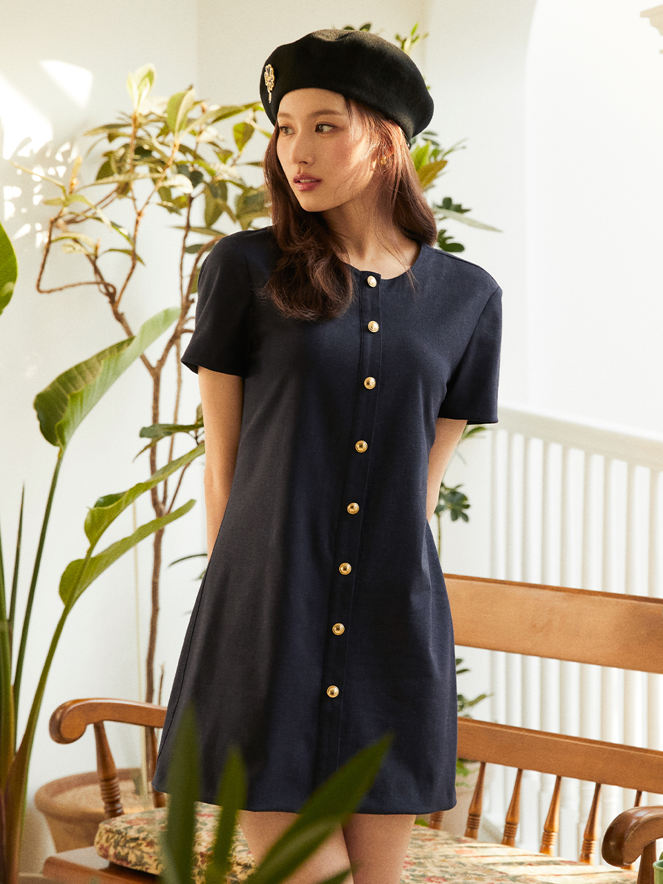[사나 착용] LENTINA linen button dress_navy