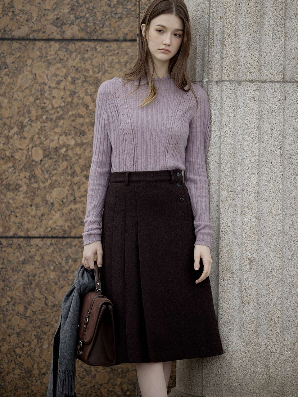 スカート LENINA CIEL wool pleats skirt_BROWN CIEL wool pleats skirt_brown - 르니나
