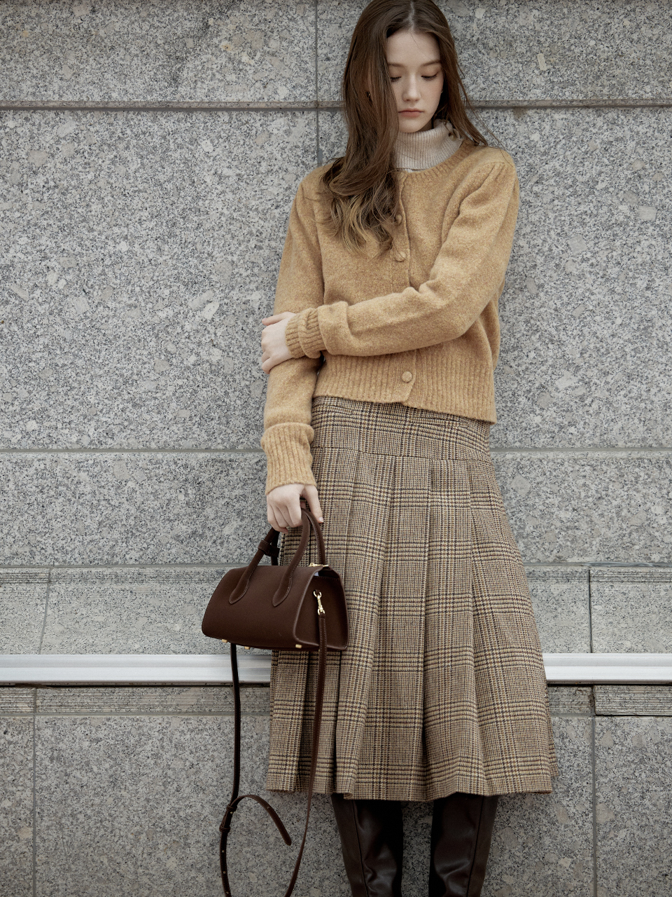 スカート LENINA ETIENNE check midi skirt_BEIGE ◇LENINA◇ ETIENNE check midi skirt_BEIGE (LENINA/スカート
