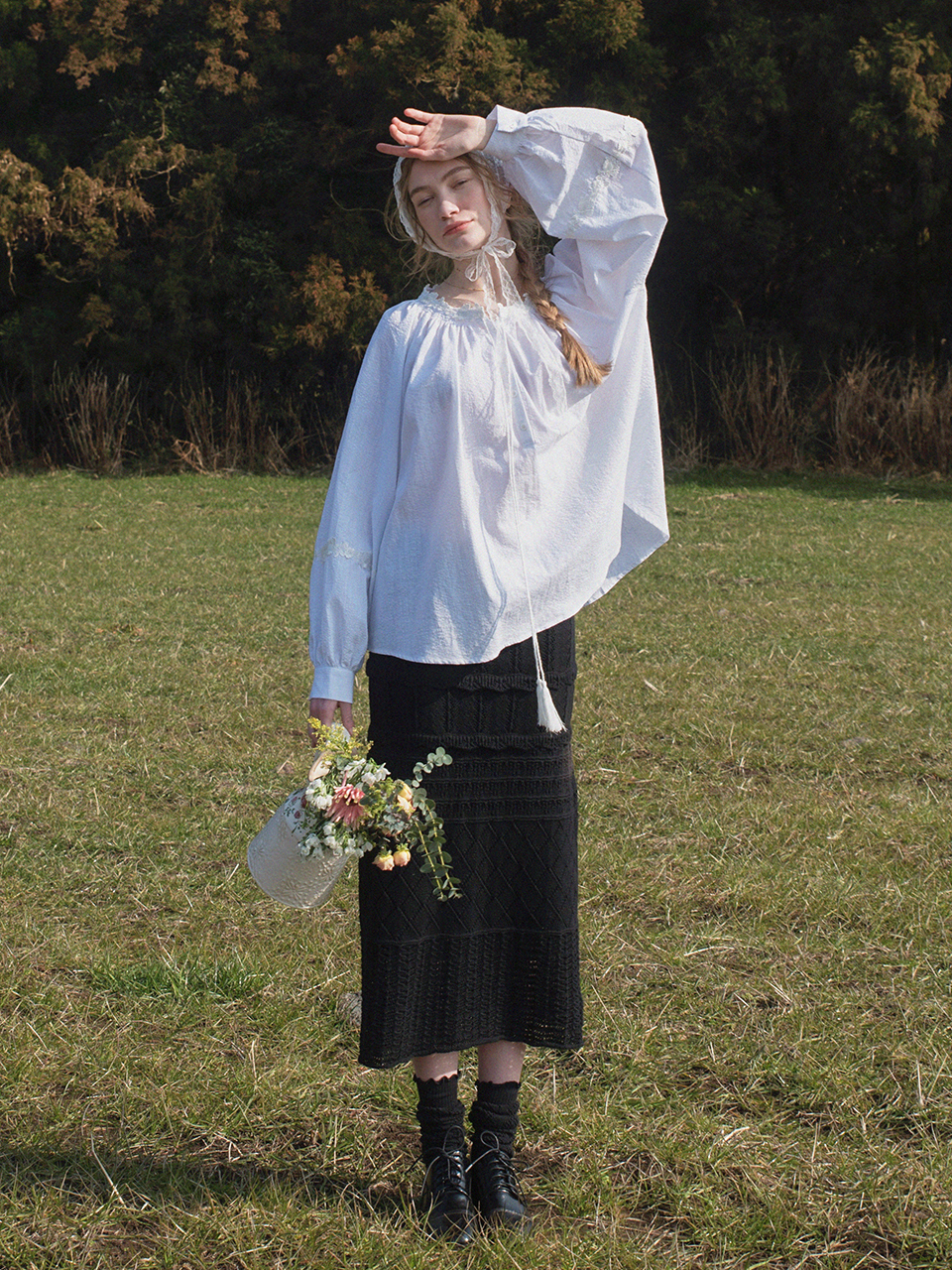 スカート LENINA INGRID long knit skirt_black knit skirt Linen Knit - Tie Waist Tiered Maxi Skirt - Black - Final