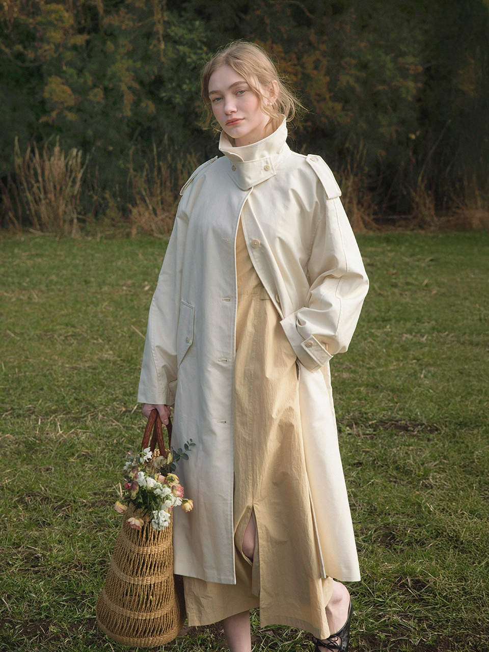 Lenina ♥ HARICOT single button long trench coat HARICOT single button long trench coat_ivory - 르니나
