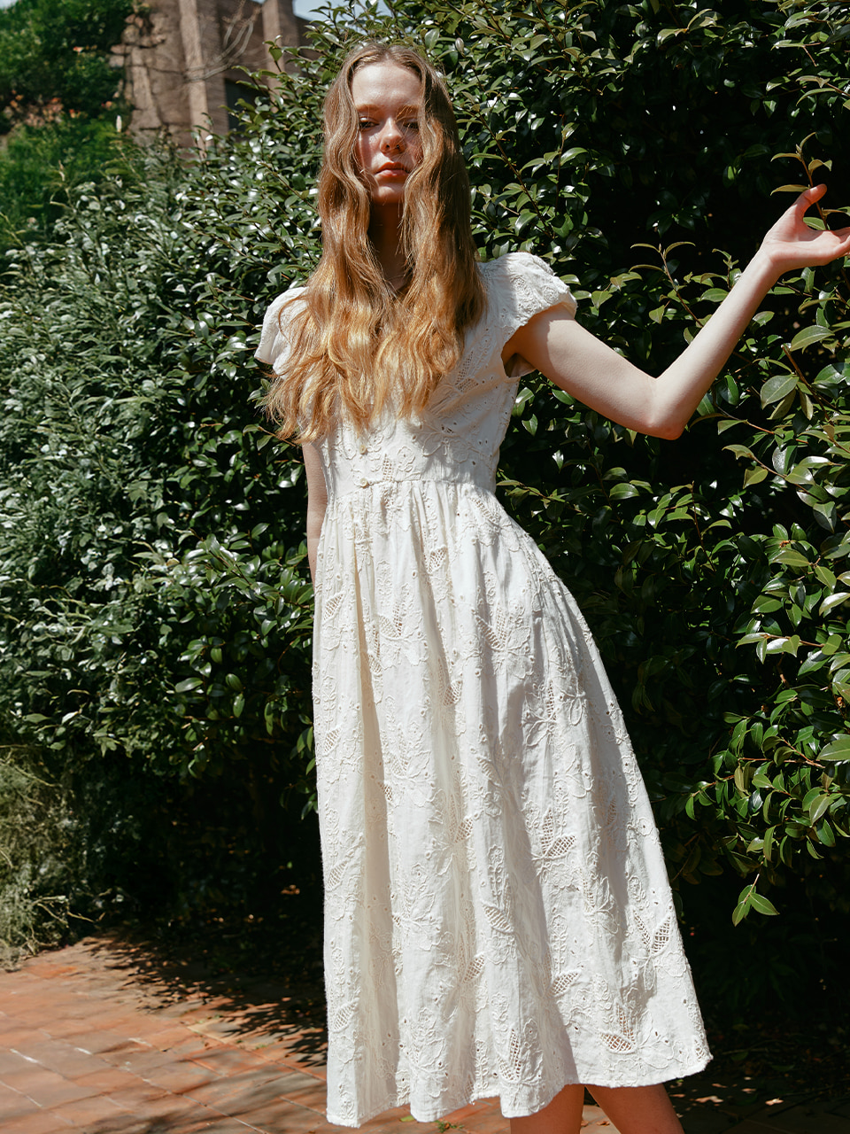 [LENINA] MINOU puff sleeve embroidery dress ☆送料込☆ MINOU puff sleeve embroidery dress_cream - 르니나