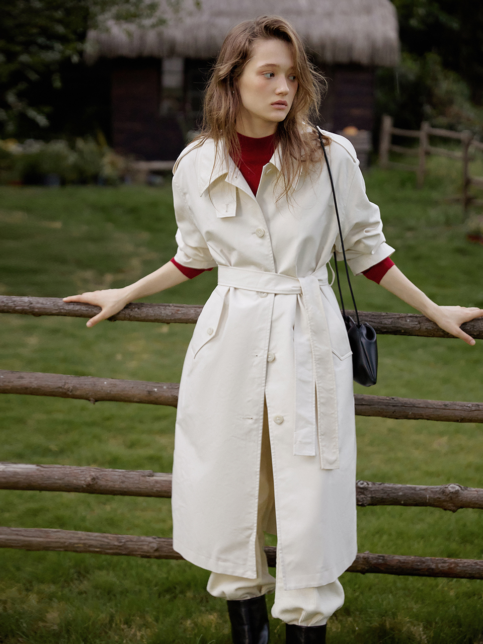 トレンチコート LENINA HARICOT single button long trench coat_IVORY HARICOT single button long trench coat_ivory - 르니나