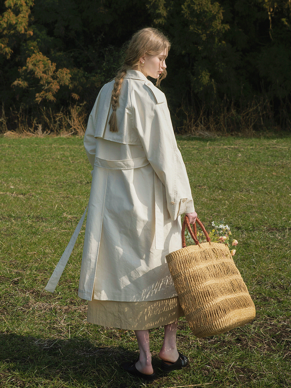 HARICOT single button long trench coat_ivory - 르니나