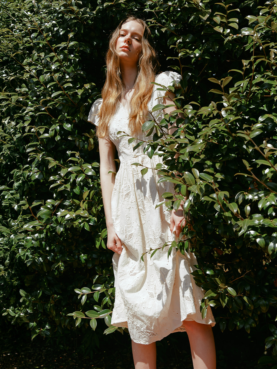 Lenina ♥ MINOU puff sleeve embroidery dress/追跡付 MINOU puff sleeve embroidery dress_cream - 르니나