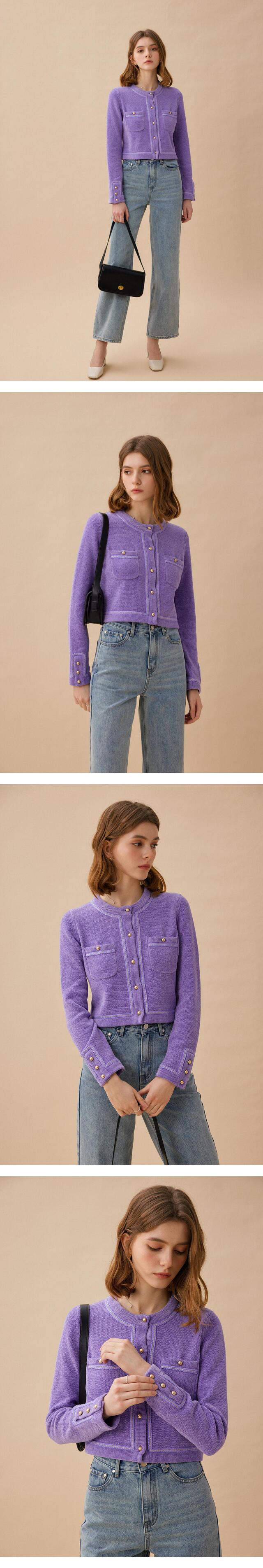 Lenina ♥ VESTA tape deco knit jacket/追跡付 VESTA tape deco knit jacket_purple - 르니나