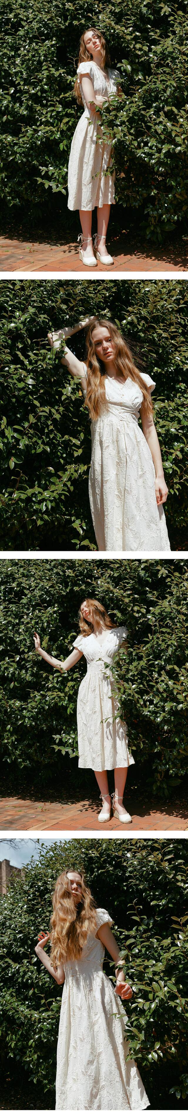 MINOU puff sleeve embroidery dress_cream - 르니나