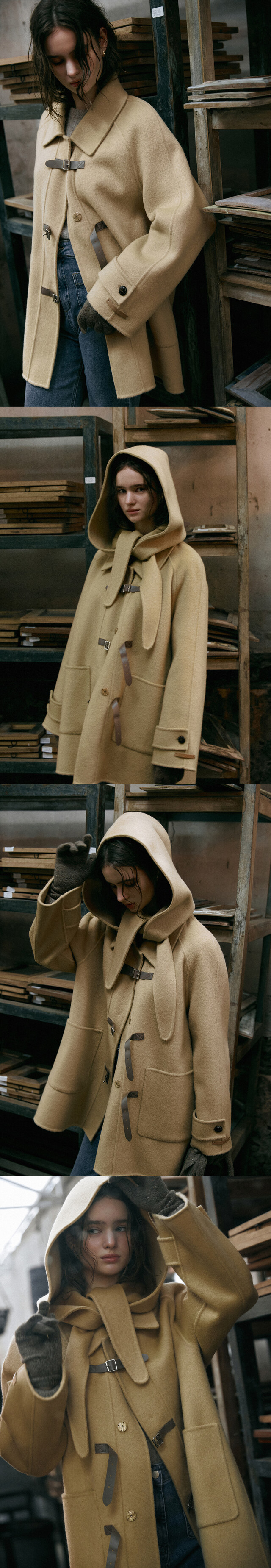 CAEL handmade wool buckle short coat_butter beige - 르니나