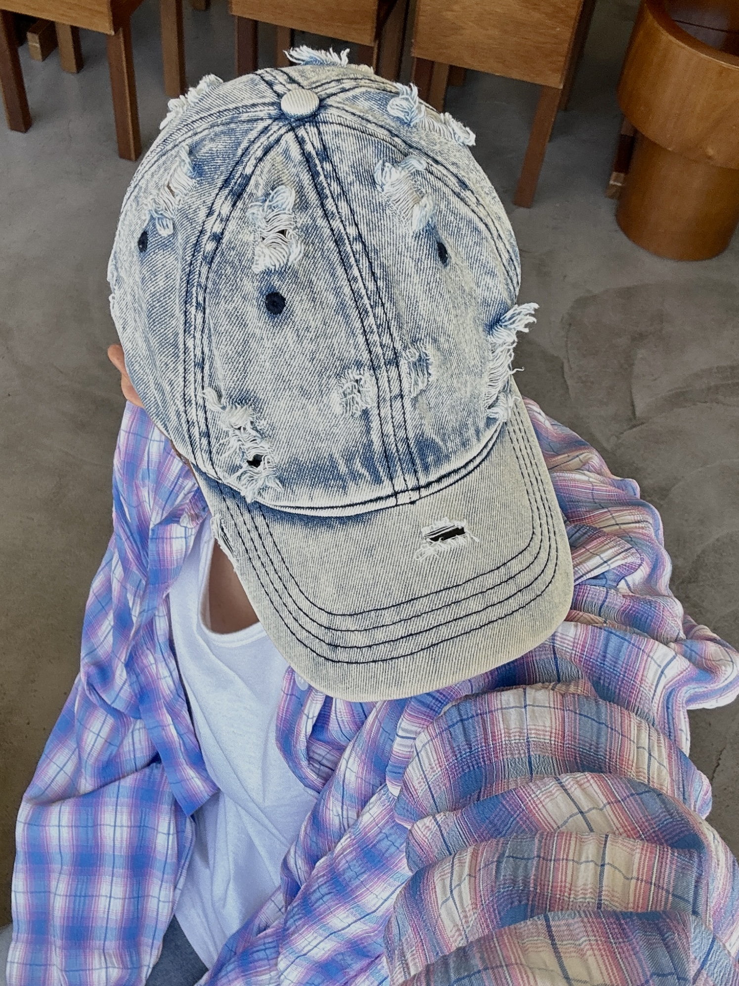 Vintage damage denim ball cap(3Color)