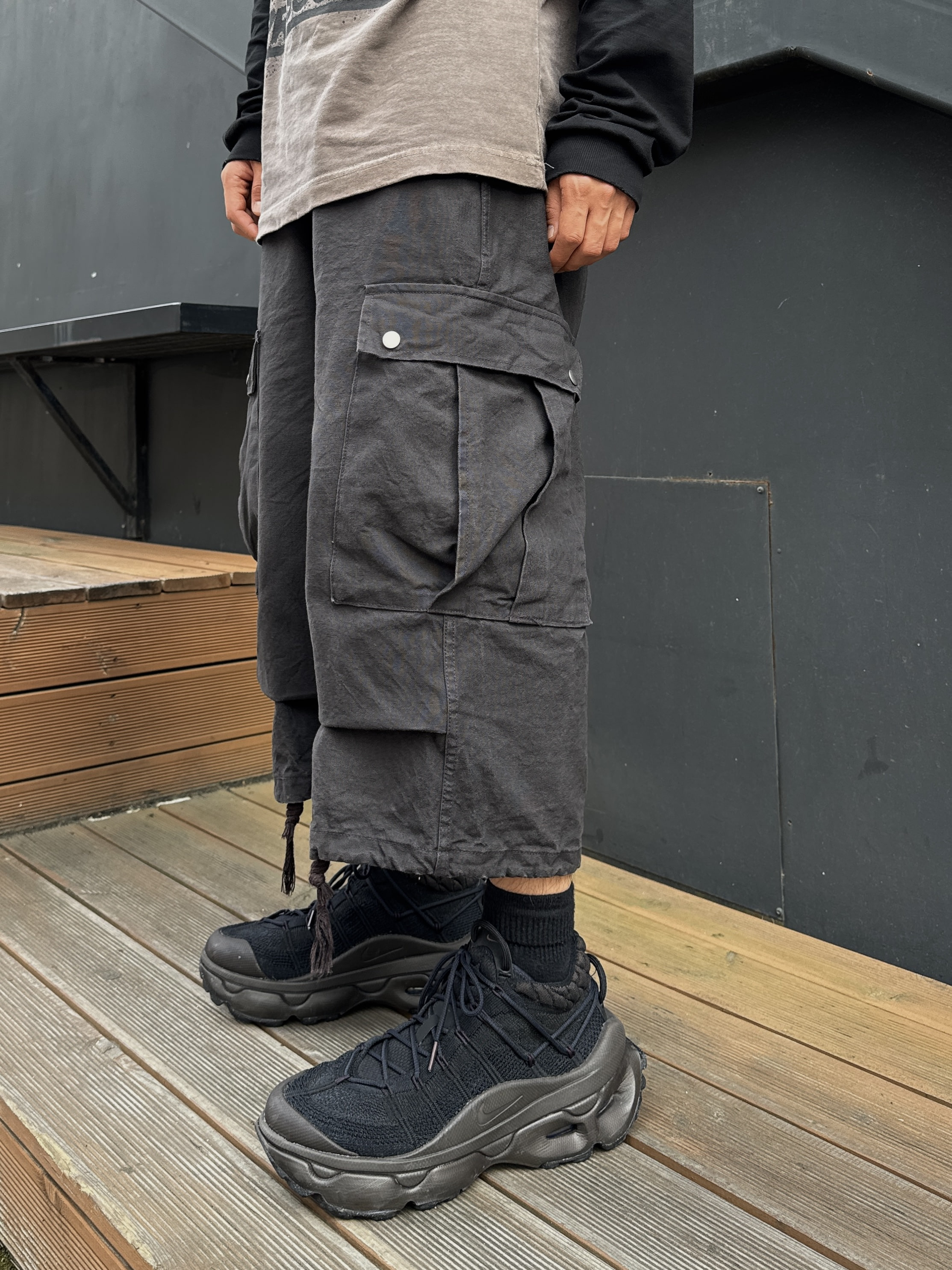 Crop cargo string pants(2Color)