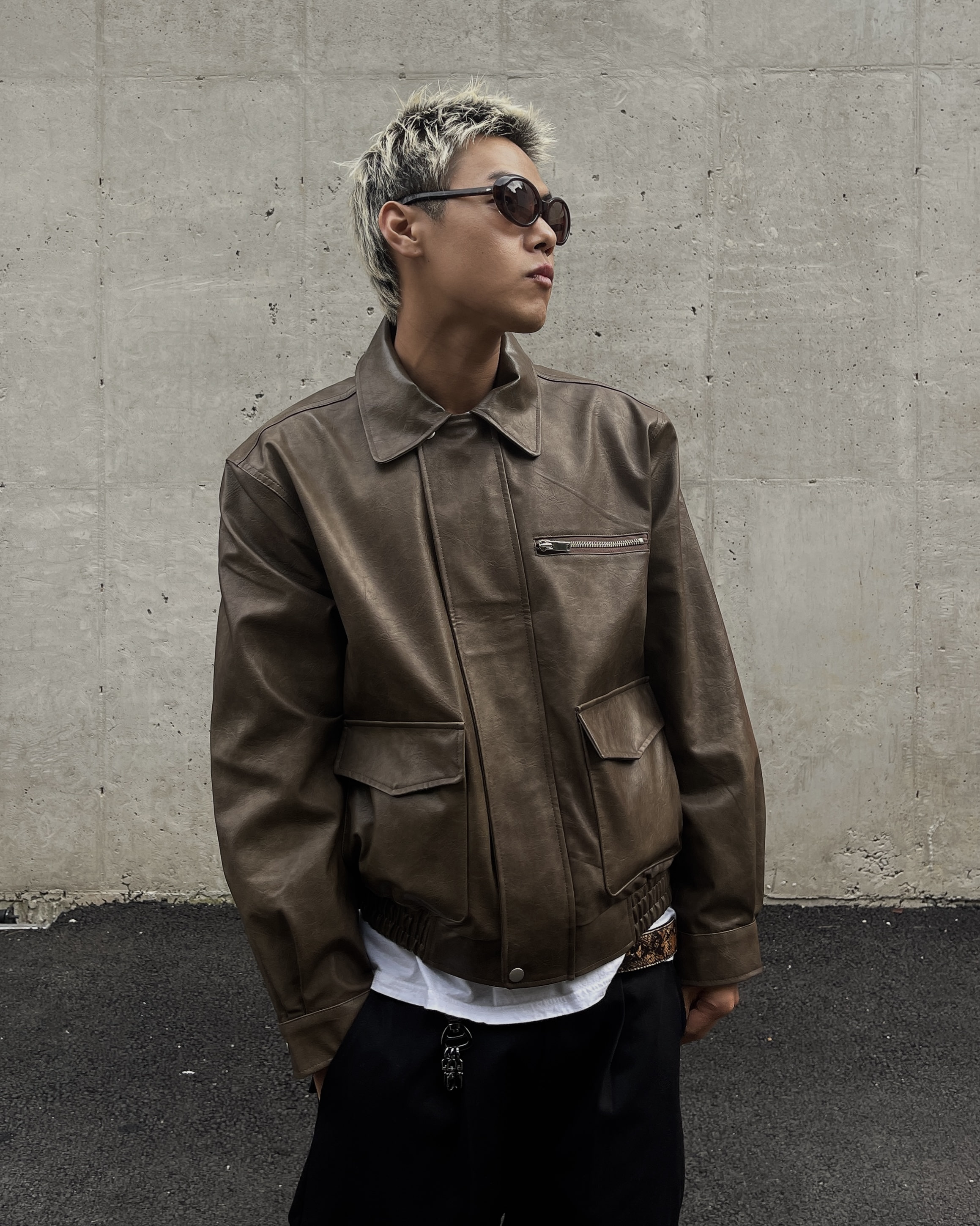 Aging leather blouson(2Color)