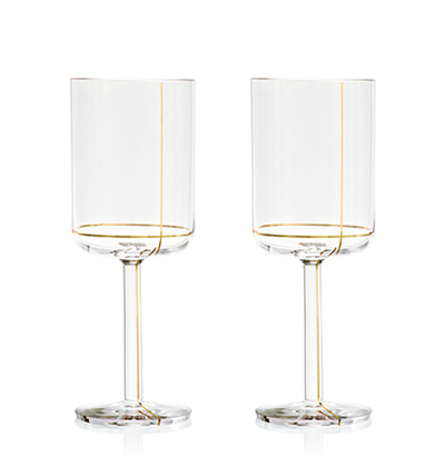 헤이 화이트 와인잔 HAY Colour Glass, White wine Gold lines 2pcs