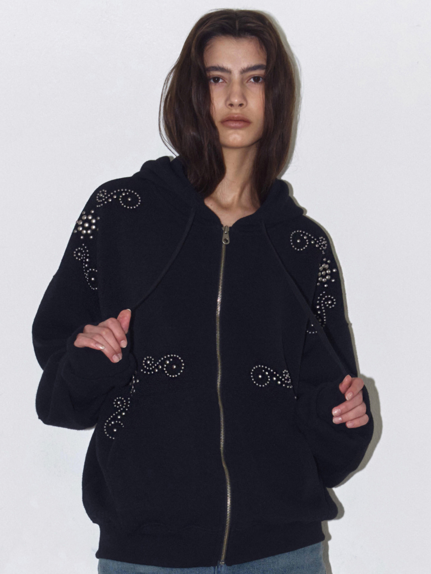 polysooem ORNAMENT STUDDED パーカー ブラック THEXSHOP,더엑스샵,POLYSOOEM,폴리수엠