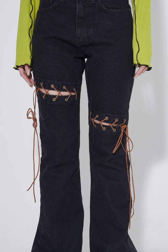 eyelet rope boots-cut denim (2color)