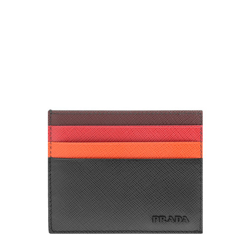 [프라다]19FW 2MC223 ZLP F0ME5 블랙 레드 오렌지 사피아노 3포켓 가죽 카드 지갑