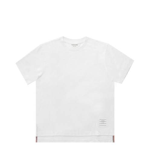 [톰브라운]22SS FJS036A 05398 100 화이트 라이트웨이트 로고 패치 여성 반팔 티셔츠