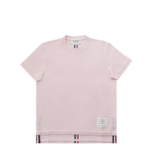 [톰브라운]22SS FJS013A 00050 680 라이트 핑크 코튼 피케 릴렉스 핏 센터백 스트라이프 숏 여성 반팔 티셔츠