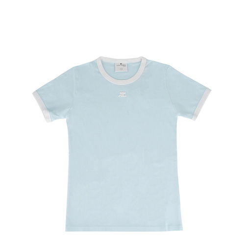[꾸레쥬]23SS 223JTS017JS0070 I013 아이스 블루 범피 콘트라스트 여성 반팔 티셔츠