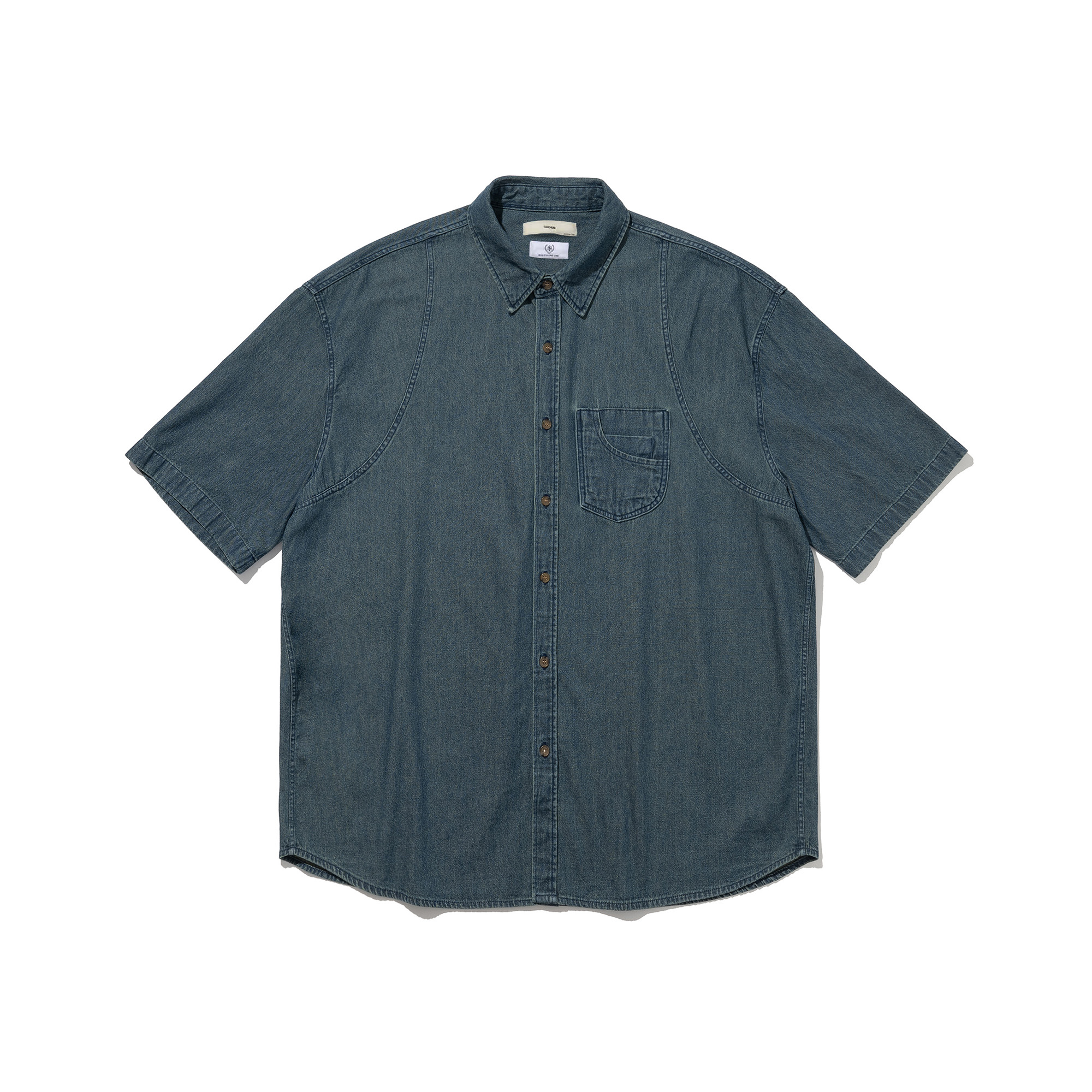 [MASCULINE LINE] PITT SHOULDER LINE DENIM HALF SLEEVE SHIRT #1