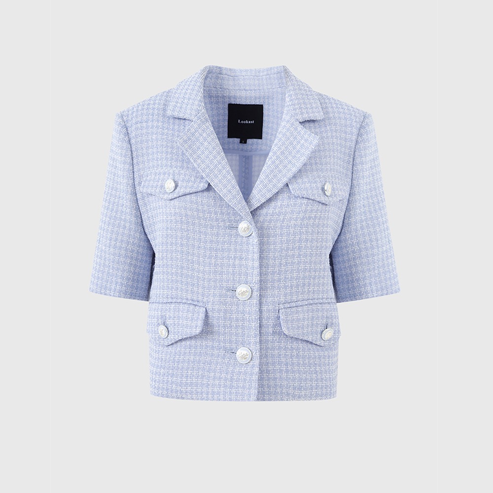 블루 사라 크롭 트위드 자켓 / BLUE SARAH CROP TWEED JACKET