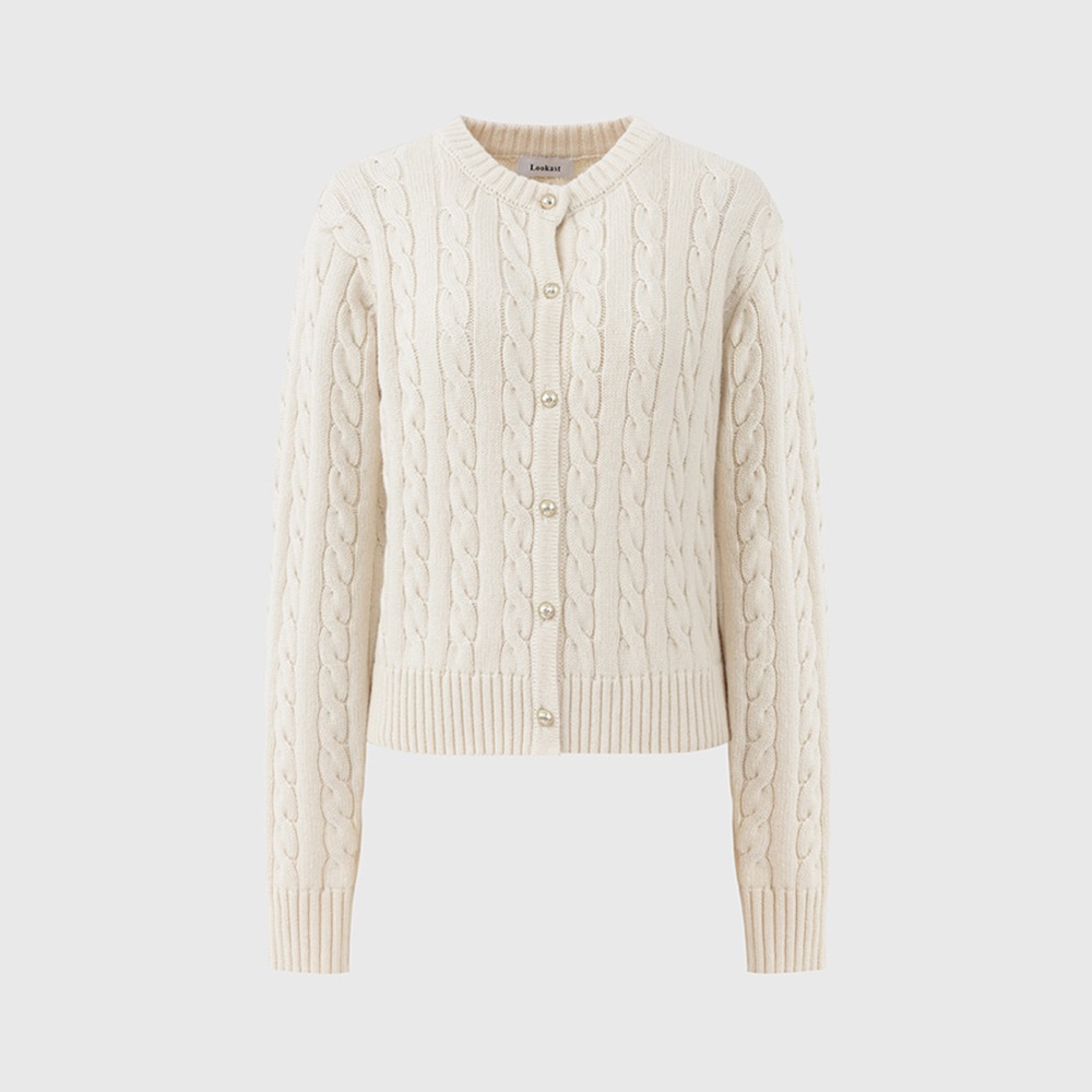 [LOOKAST X WCONCEPT] 아이보리 엘시 케이블 울 니트 가디건 / IVORY ELSIE CABLE WOOL KNIT CARDIGAN