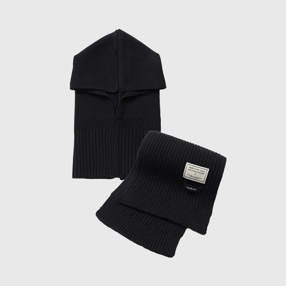 블랙 울 니트 스카프 바라클라바 세트 / BLACK WOOL KNIT BALACLAVA SCARF SET