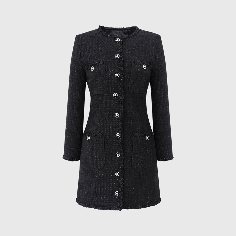 블랙 라일리 트리밍 트위드 드레스 / BLACK RILEY TRIMMED TWEED DRESS