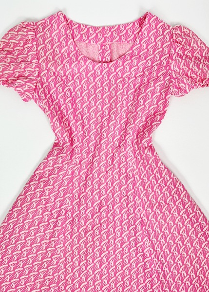 (us)70s pink jacquard dress