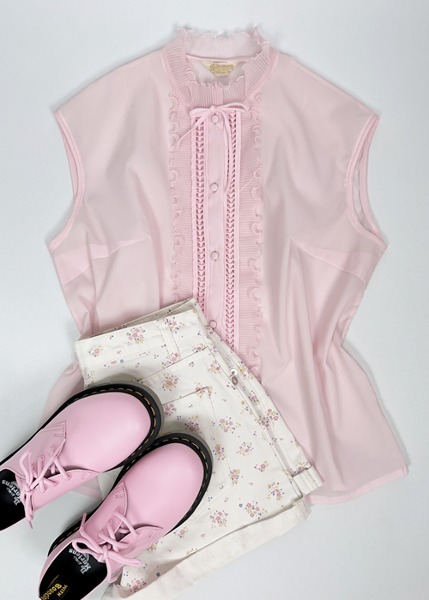 (eu)60~70s pink frill blouse