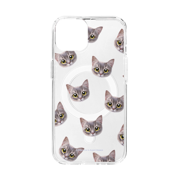 Leo the Abyssinian Blue Cat Face Patterns Clear Gelhard Case (for MagSafe)