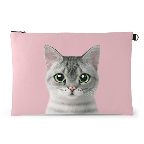 Cookie the American Shorthair Leather Clutch (Flat)