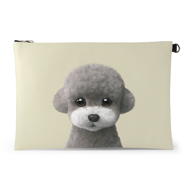Earlgray the Poodle Leather Clutch (Flat)