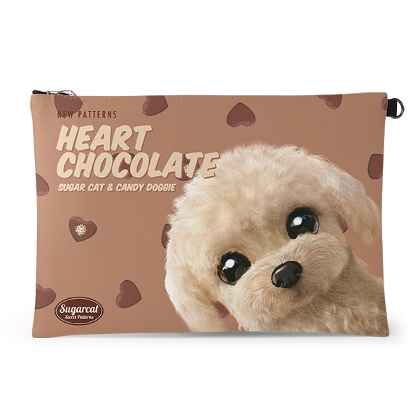 Renata the Poodle’s Heart Chocolate New Patterns Leather Clutch (Flat)