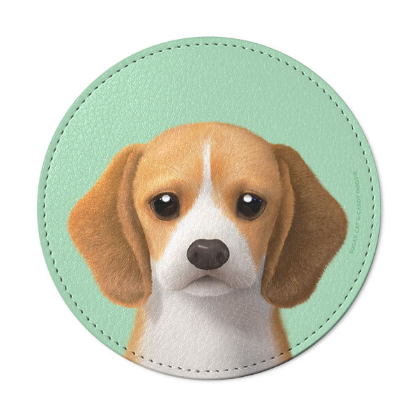 Bagel the Beagle Leather Coaster