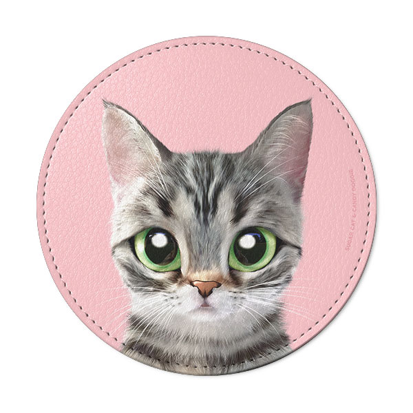 Momo the American shorthair cat Leather Coaster