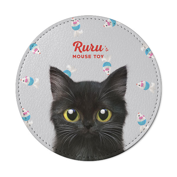 Ruru the Kitten’s Mouse Toy Leather Coaster