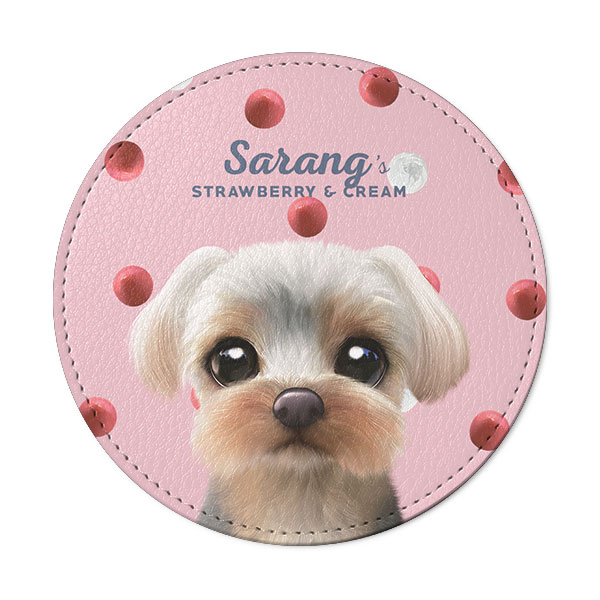 Sarang the Yorkshire Terrier’s Strawberry &amp; Cream Leather Coaster