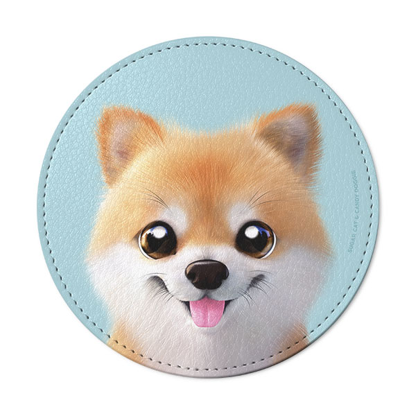 Tan the Pomeranian Leather Coaster