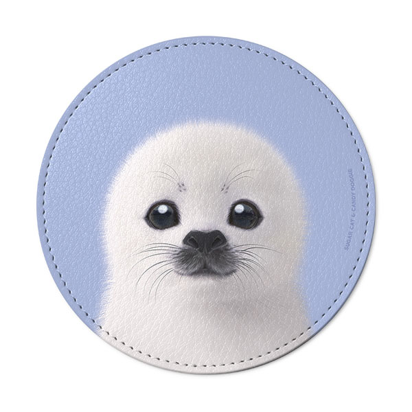 Juju the Harp Seal Leather Coaster