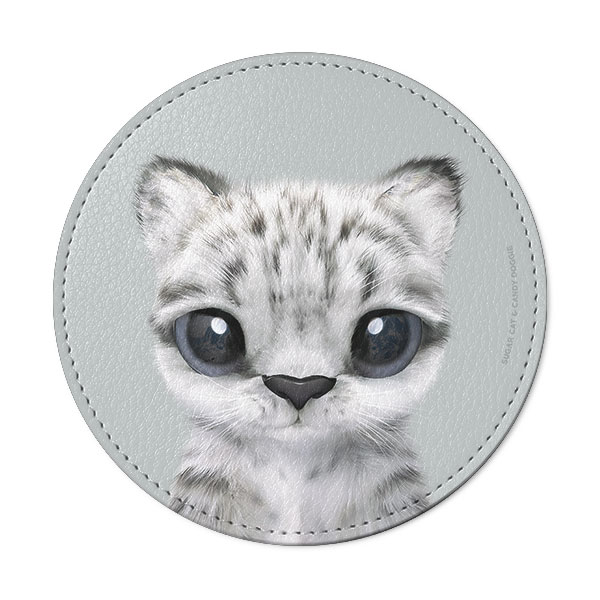 Yungki the Snow Leopard Leather Coaster